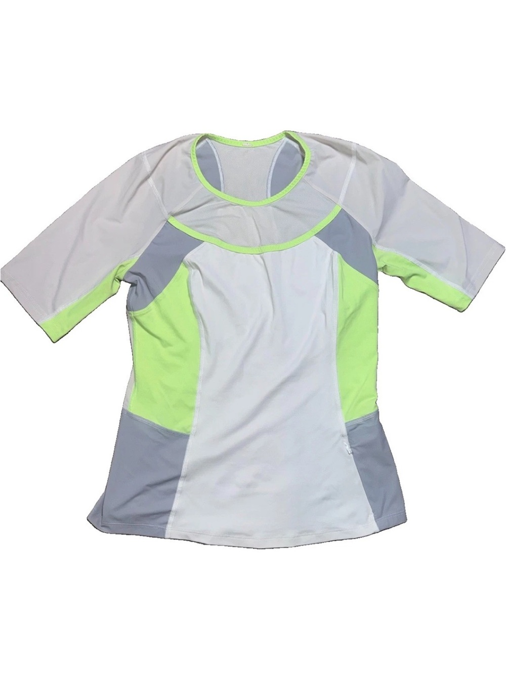 Lululemon Women’s Size 8 Gray Neon Yellow Short Sleeve Running Athletic Top Mesh